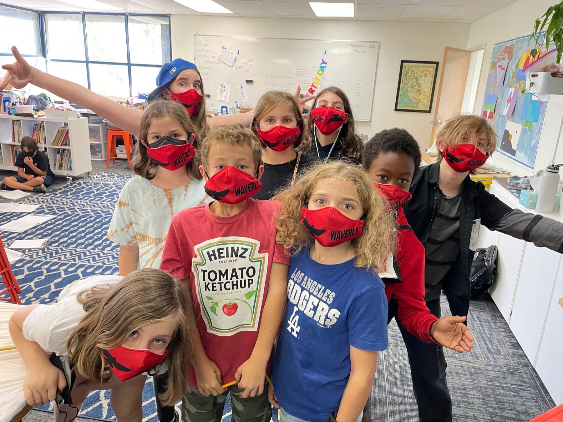 ES students classroom raven masks