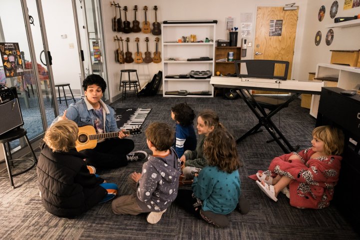 ES Armaan music room ukulele students