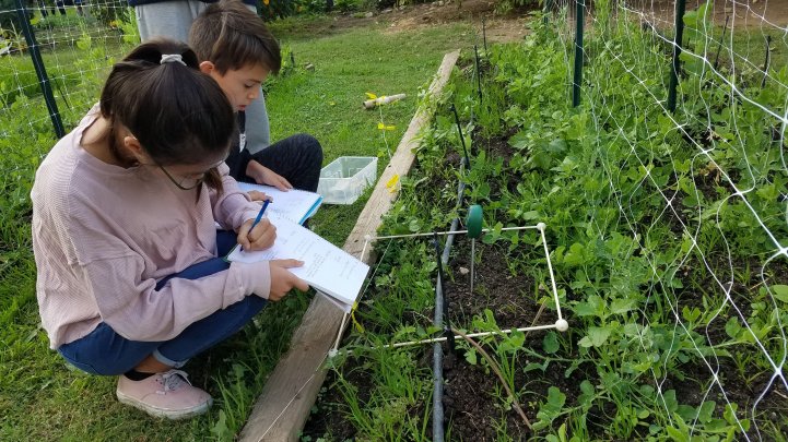 MS Students at farm writing observations